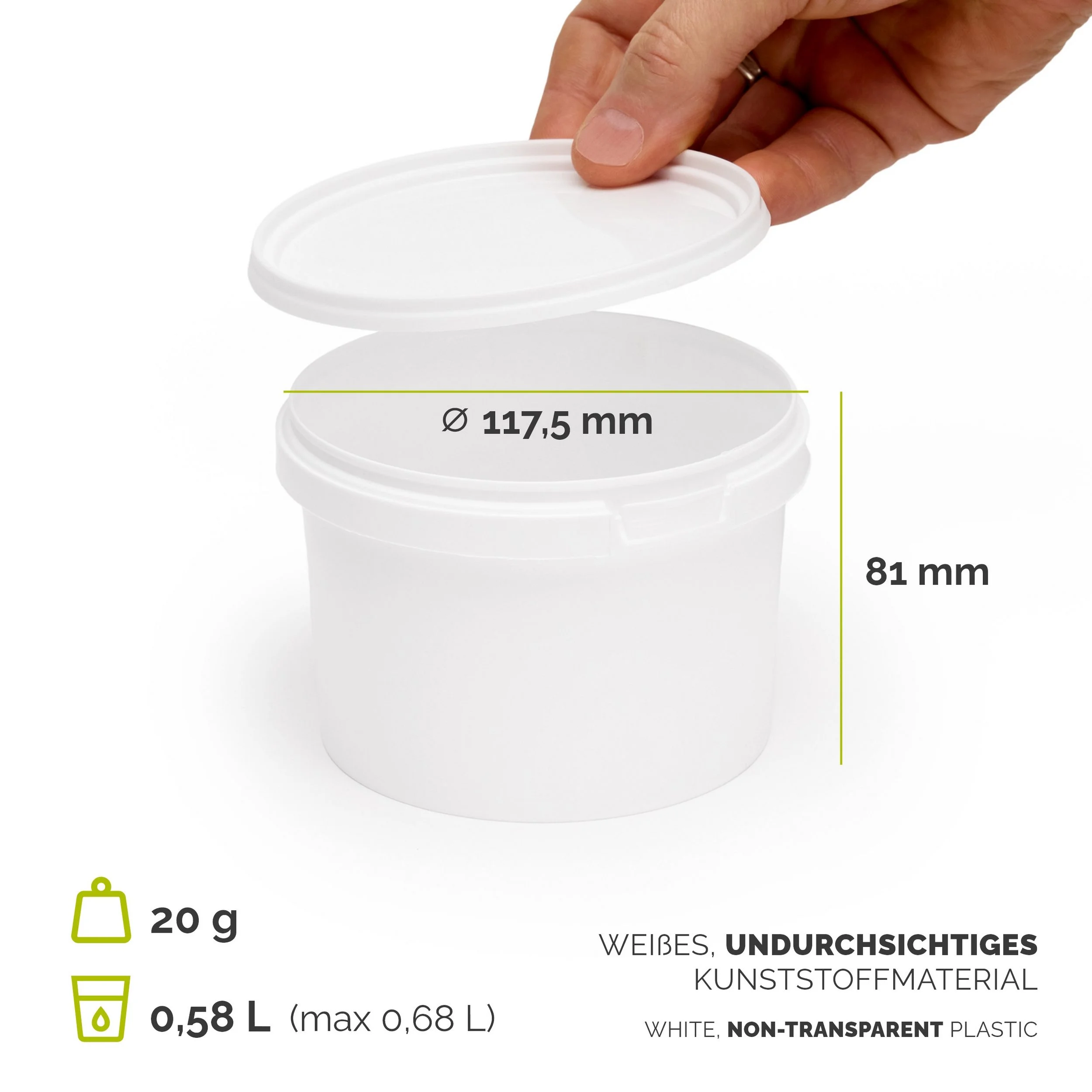 GARRONDA Putzeimer mit Deckel – Weiß, Modell GD-0071 (0,5 l)
